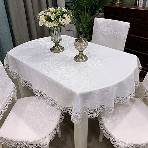 Yizunnu Vintage Embroidered Lace Tablecloth, Floral Oval Table Cover, Luxury Cutwork Doily for Home Kitchen Hotel Party TV Cabinet (White,130x175cm)