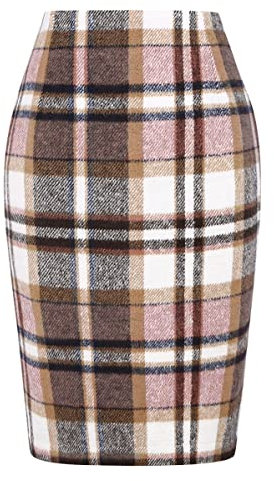 IDEALSANXUN Jupes à carreaux pour femmes automne hiver longueur genou jupe crayon laine jupe avec fente, rose, Taille XL