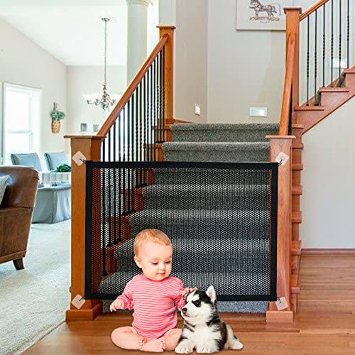 Malydyox Stair Gates for Baby, Portable Baby Gate for Doorways, Mesh Dog Gates Indoor Easy Install Anywhere, 110x72cm Stair Gates for Dogs Providing a Safe Enclosure for Pets to Play and Rest