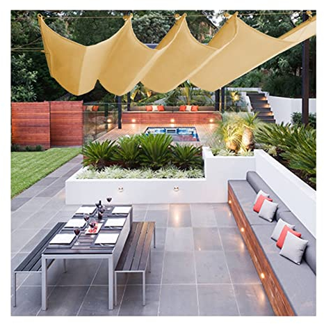 LXBAMKEA Freien Sonnensegel, Einziehbar Welle Überdachung Pergola Abdeckung, Teleskopisch Dach Schutz, Anti-UV Sonnenschutz Schattennetz, Deck Balkon Hinterhof Garten Wave-Markise (Color : Beige Colo