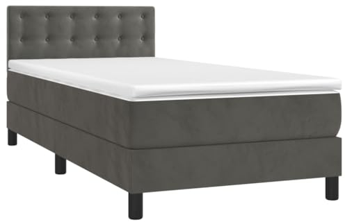 vidaXL Boxspringbett mit Matratze LED Bett Einzelbett Bettgestell Polsterbett Bettrahmen Lattenrost Schlafzimmerbett Hotelbett Dunkelgrau 90x200cm Samt
