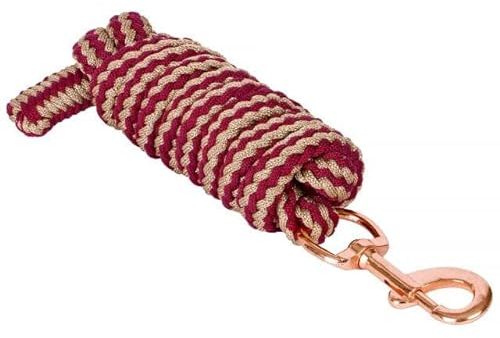 Start Langlebiger Führstrick Pferd 2m – Strapazierfähiger Pferdestrick mit Panikhaken – Anbindestrick für Pony, Esel, Ziege – Weiches & Reißfestes Anbindeseil (Burgund/Rosegold, Karabinerhaken)