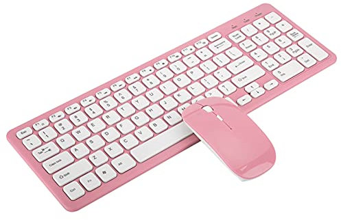 GOWENIC Wireless Keyboard Mouse Set, Full Size Stylish Keyboard and Ergonomic Mouse with 3-Speed Micro Receiver, for Laptop, PC (wireless pink suit)
