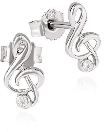 NKlaus Paar Violinschlüssel Ohrstecker 925 Silber 9x5mm Zirkonia weiß Damen Ohrringe 13496 | 925 Sterlingsilber; Gewicht: 0,6g