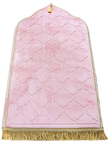 Tapis de prière musulmane, tapis de prière turc en velours épais et doux, portable, tapis de prière musulmane, tapis Janamaz Sajada pour homme et femme, uni, cadeau pour le Ramadan, l'Aïd, rose