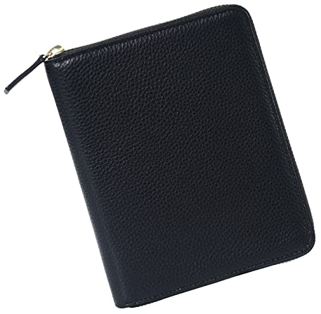 Moterm Reißverschluss-Lederhülle für A6-Notizbücher - passt für Hobonichi, Stalogy und Midori MD Planer(Kiesel-Schwarz)