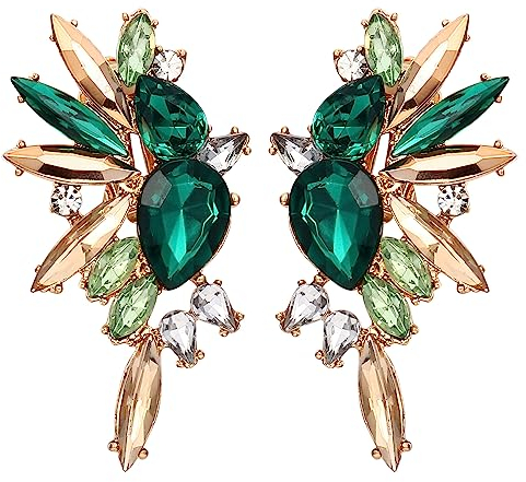 Adramata Clip Ohrring für Damen Strass Ohrring Clip Große Herz Ohrringe mit Anhänger Geometrische Ohrclips Damen Ohne Ohrlöcher Modische Bunte Gefälschte Strass Ohrringe Non Piercing
