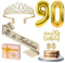 90 Geburtstag Dekorationen für Frauen Gold mit 90 Geburtstag Schärpe und Tiara, Tortenaufsatz und Kerzen, Zahlenballons, 90 Jahre alte Geschenke für Frauen