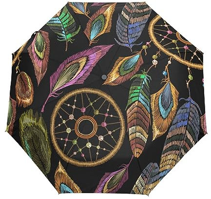 GAIREG Traumfänger-Regenschirm, Boho-Muster, 3, Reise-Regenschirm, automatisches Öffnen und Schließen, zusammenklappbar, kompakt, leicht