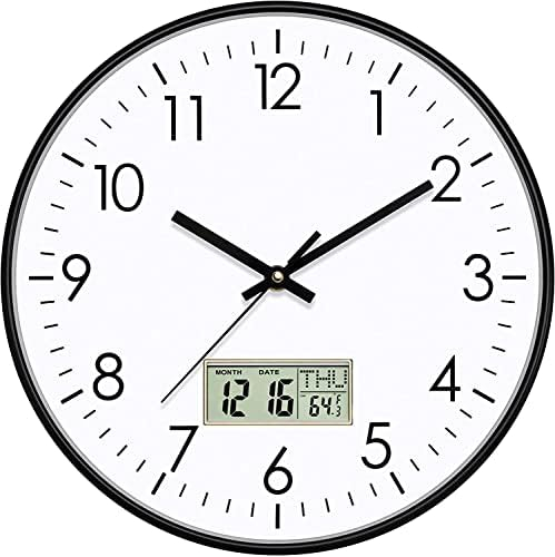 Foxtop Digitale Wanduhr mit Temperatur Datum LCD-Anzeige, Große Zahl Wanduhr Ohne Tickgeräusche Für Wohnzimmer Schlafzimmer Schule(Schwarz, 30 cm)
