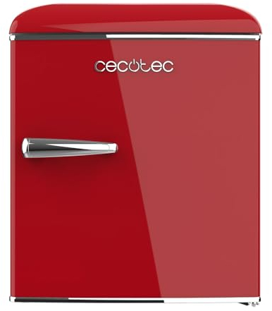 Cecotec Mini Retro Kühlschrank mit 45 L Bolero CoolMarket TT Origin 45 Rot. Mini-Kühlschrank mit ICEBOX, LED-Innenbeleuchtung, Chromgriff, Flaschenöffner, Vintage-Stil in Rot.