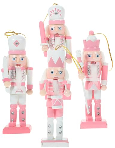 Happyyami 4 Stück Rosa Weihnachts-Nussknacker-Ornamente Süßigkeiten-Soldat-Nussknacker-Figuren 12 cm Große Hölzerne Nussknacker-Figur Für Weihnachtsbaum-Hängedekoration