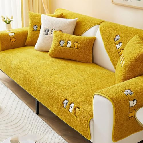 YWQJL Samt Sofabezug 1 2 3 4 sitzer,L Form Sofaüberwurf,Sofa überzug Ecksofa Pets Dog,Anti-rutsch Sofa sofaschoner,rutschfest Sofa Abdeckung,Yellow1-Kissenbezug(45x45cm)