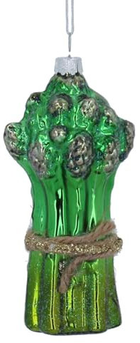 Novelty Green Glass Asparagus Bauble, Retro Fun Vegetable Food Bauble, Bunch of Asparagus Hanging Kitsch Christmas Tree Decoration, Fun Green Bauble, Xmas Gift Stocking Filler