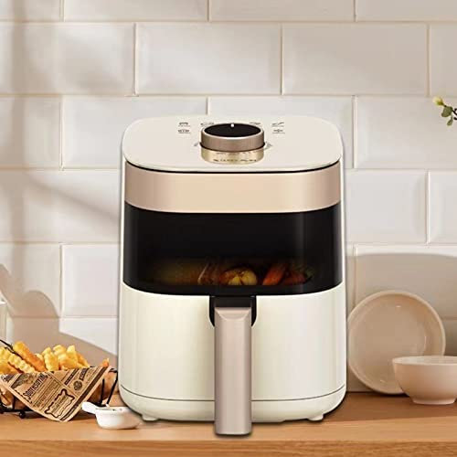 IkErna Friggitrice per Aria 4L Senza Frigori Elettrici ad Aria Calda Olio con Finestra Visualizzabile, Friggitrici Multifunzioni/Beige