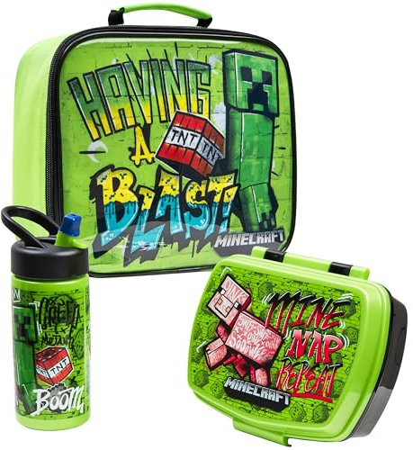 Minecraft Sac Isotherme Repas Enfant avec Boîte à Goûter et Gourde - Cadeau Gamer