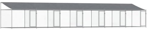 vidaXL Galvanised Steel Dog Cage with Roof - Outdoor/Exercise Kennel - Grey Mesh Crate for Training, Playing - Lockable Doors & Durable Construction - 12 x 2 x 2m