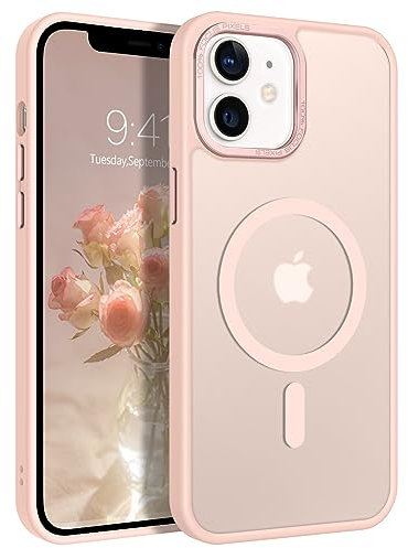 GaoBao Strong Magnetic Case for iPhone 12/12 Pro, Slim Translucent Matte Protective Cover with MagSafe Compatibility, Shockproof, 6.1, Pink