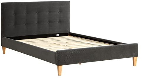 Homestyle4u Polsterbett 140x200 Anthrazit Grau – Doppelbett mit Lattenrost, hohes Kopfteil, Bettgestell Schlafzimmer, stabiles Holz, modernes Design | Artikel 2621