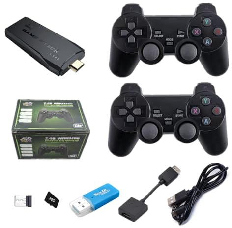 Retro Gaming Stick with 2 Wireless Controllers for HDMI TVs, Mini Gaming Console Compatible with Most Classic Games from the 80s and 90s, Excellent Gift for Adults & Teens