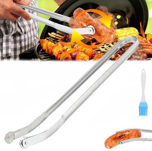 Grillzange Mit RäDchen,Bbq WüRstchen Wendezange,Grillzange Drehbar,Grill Wendezange,Grillzange Drehbar,Bbq WüRstchen Wendezange Zum Kochen,Grillzange Mit RäDchen Zum Drehen (1pcs)