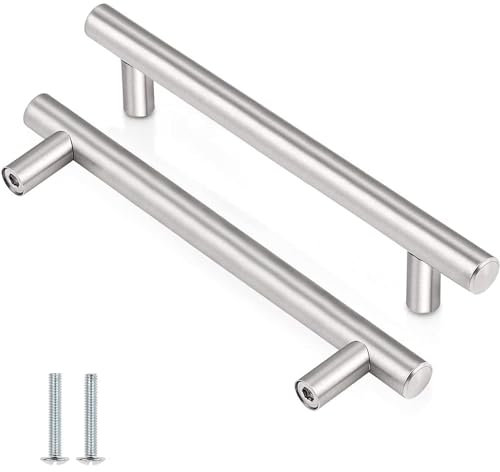KTHZI 2 Pack Kitchen Cupboard Handles,Stainless Steel Handles Cabinet T Bar Knobs,Furniture Handles for Steel Kitchen Door,Drawer,Wardrobe,Brushed Cabinet(Hole Centre 128mm)