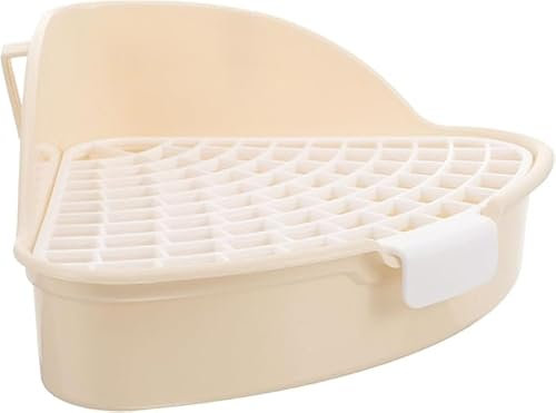 Taicols Lapin Toilettes Animaux de Compagnie,Bac à Litière pour Lapin avec Grille, Pot Triangle Entraîneur en Cage, Toilettes Animaux de Compagnie (Blanc)