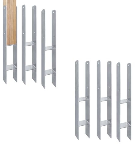 LILIIN 6x H-Pfostenträger H-Anker Pfostenanker Träger Anker Pfosten Stahlträger, 600 mm Länge, Materialstärke 5mm, für Pfosten Zaun, Carports, Stelzenhäuser (6 Stück 81 x 600 x 5 mm)