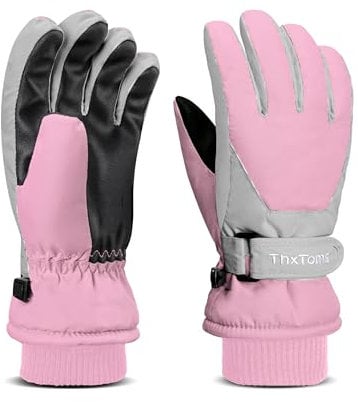 ThxToms Kinder Ski Handschuhe | Winter Snow Skihandschuhe -15℃ | Winddicht Wasserdicht Warm | PU Verdickt Kalt Wetter | Outdoor Sports Snowboard Skifahren Fahrrad | Junge Mädchen für 4-14 Jahre alt