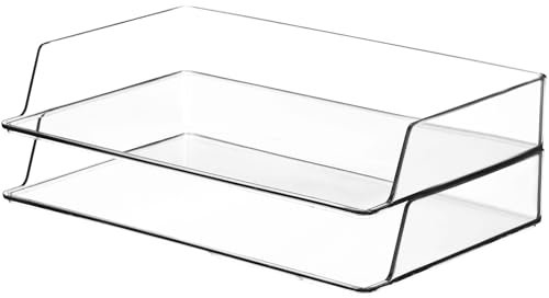 Fuyoooo 2 Pcs Stackable Plastic Paper Tray 9.37 x 5.91 x 1.57 Inch Clear Desk Organizer Stacking File Trays Rectangular Document Paper Letter Tray Desk Paper Holder for Home Office School Desktop
