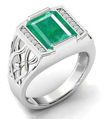 Gems Vibes Vintage Smaragd Verlobungsring für Männer Siegelring Statement Ring Antik Filigraner Stil Feiner Jewelrt 925 Sterling Silber Kolumbianischer Smaragd Ring (Smaragd)