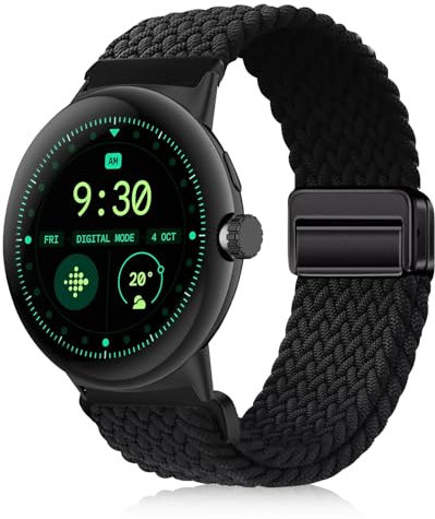 YealRed Nylon Armband für Google Pixel Watch 3 45mm, Magnetische Schnalle Ersatzbänder, Geflochtenes Herren Damen Ersatzband Uhrenarmband Kompatibel mit Google Pixel Watch 3 45mm (Schwarz)