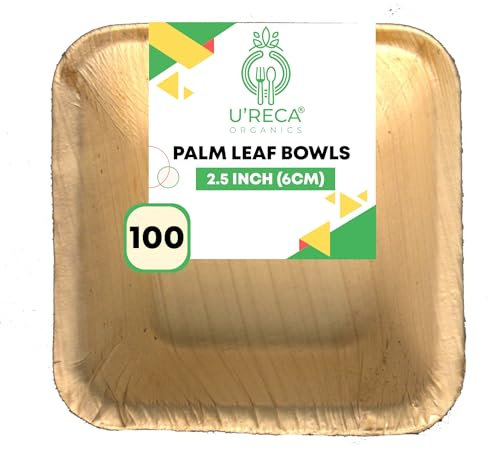 Eco-Friendly Areca Palm Leaf Tiny Square Bowls | 2.5 - Pack of 100 | Great for Event Catering, Wedding Platters & Appetizers | Heavy-Duty, Leakproof, Biodegradable