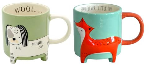 Winkee - Cute Animal Kaffeetassen I Die süße Kaffee-Tasse & Tee-Becher in groß I XXL Tasse ca. 450 ml I Cute Coffee Mug I 2er Misch Set Hund & Fuchs