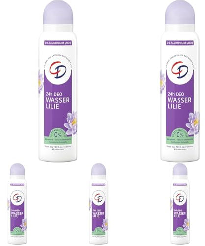 CD Deo Spray 'Water Lily', Deo ohne Aluminiumsalze, langanhaltender Schutz für 24 Stunden, für empfindliche Haut geeignet, vegane Körperpflege, 150 ml (5er Pack)
