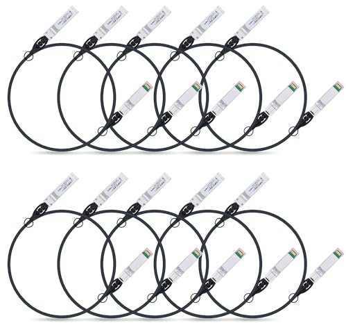 ipolex Câble en cuivre 10G SFP+ (1 mètre), DAC SFP+, câble en cuivre à connexion directe 10GBASE-CU, compatible avec Cisco, Ubiquiti, Meraki, Mikrotik, Intel, etc.10-Pack