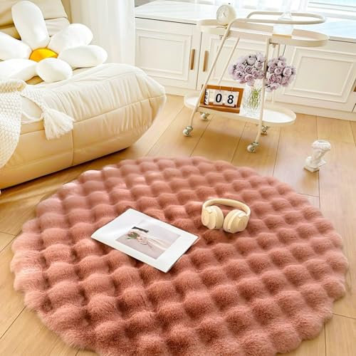 RBQIZVW tappeto rotondo zona soggiorno per camera da letto antiscivolo moderno super morbido spessore velluto piccolo tappeto morbido shaggy non si muove,Rosa,100cm