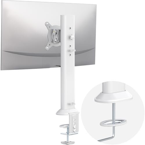 HEMUDU,Single Monitor Arm Desk/PC Mount for 13-32 Inch Flat Curved Computer Screen, Height Adjustable,with Tilt Swivel Rotation Monitor Stand,Tool Free VESA mount,Holds up to 35KG,HD04W-001,White