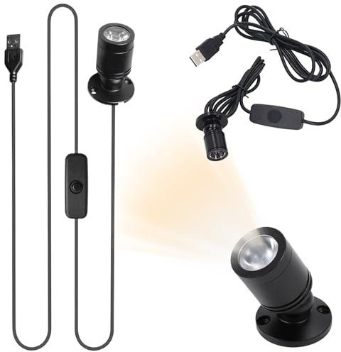 2 Stück Mini LED Spot Licht, 5V 3W USB Scheinwerfer 360° Schwenkbar Aluminium Spotlight,Klein LED Scheinwerfer,Mini led spot für Schrank, Flur, Galerien, Geschäfte, Schmuckschrank