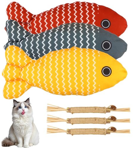YILANJIN Giocattolo per Gatti, 6 Pezzi Gioco con Erba Gatta, Pesce Giocattolo All'erba Gatta 21 cm, Giochi Interattivi per Giocare, Mordere, Masticare per Gatti per Cura Dentale