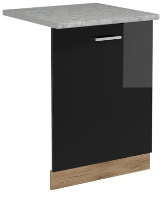 Vicco Geschirrspülblende R-Line, Geschirrspüler Fronttür, Schwarz Hochglanz, 60 cm, AP Marmor