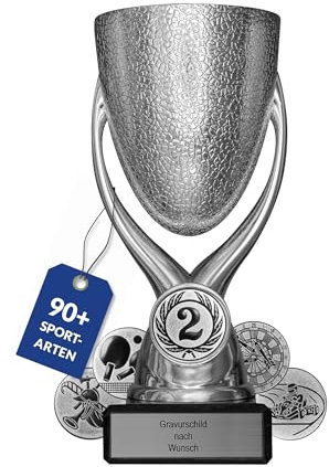 pokal-fabrik.de - Pokal mit Gravur Wunschtext in Silber - personalisiertes Geschenk & Sportemblem nach Wahl - 15 cm inkl. Marmorsockel - Geschenk-Trophäe | Pokal Kinder