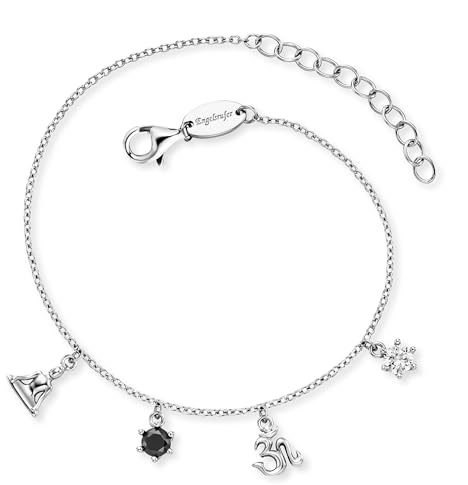 Engelsrufer Damen Yin Yang Armband aus Sterling Silber, mit Anhängern und Zirkonia, Karabinerverschluss, längenverstellbar, nickelfrei, Größe: 17+3cm