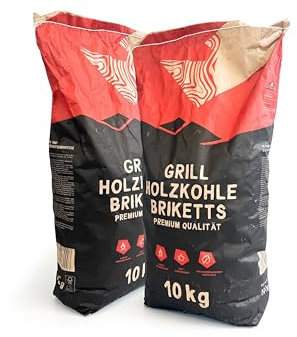 RHINOROCK Grillbriketts 20 kg Power Duo – 100 % Buche & Eiche – Extra Lange Brenndauer (bis 6 Std.), Hoher Heizwert (30 MJ/kg), Wenig Asche – Für Smoker, Dutch Oven & Holzkohlegrill