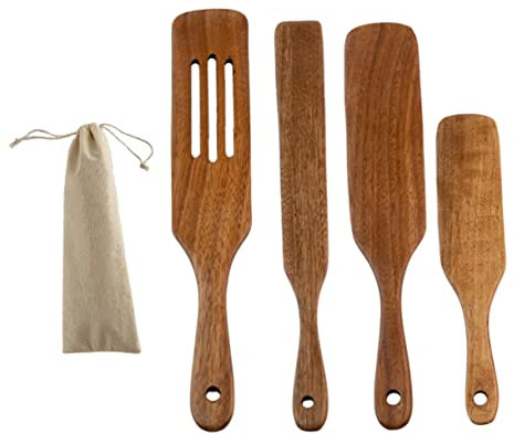SHOWERORO Set Di 5 Utensili Da Cucina in Legno Per Famiglia Resistenti Al Calore Antiaderenti Utensili Cucina Per Tavola