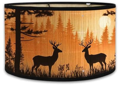 Morbuy Lampenschirm für Tischlampe Bambus, Wald Hirsch Druck Tischlampenschirm Stoffschirm Lampe Stehlampenschirme für Stehlampe Deckenleuchte Pendelleuchte Wandleuchte Deko (Orange)