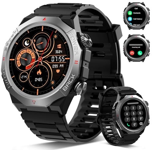 Smartwatch Uomo Donna con Effettua o Risposta Chiamate, 1.39 Militare Orologio Smartwatch, Sonno Cardiofrequenzimetro, 110+ Modalità Sportive Fitness Tracker, IP68 Smart Watch per Android iOS, Nero