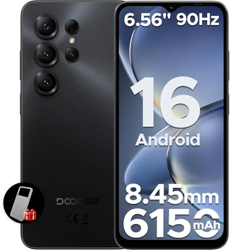 DOOGEE NOTE 56 X Mobile Phones, Newest Android 16 Phone, 6150mAh, 6.56 HD+ 90Hz, 24GB + 64GB/2TB Android Phones, Octa Core, Dual SIM Unlocked Mobile Phone, Face ID, 3.5mm Jack, GPS, OTG-Black