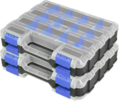 AIDY-PRO Hardware Organizer Box 34 Compartments Small Parts Organizer with Removable Dividers Durable Plastic Double Side Tools Box Screw Organizers For Nuts, Bolts, Screws, Nails