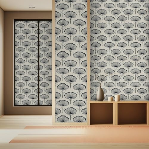 Wallpaper Beige Black Flower Sticky Back Self Adhesive Wallpaper for Living Room Bedroom Peel and Stick Self Adhesive Wall Paper Waterproof Kitchen Wallpapers Removable Wallpapers 45x300cm/1 roll